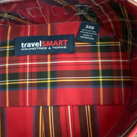 Roundtree & Yorke TravelSmart Big & Tall Men's 3XB Dress Shirt Red Plaid NEW - Picture 2 of 5